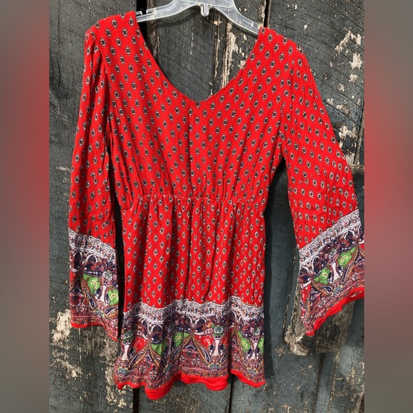 2/$25 Live 4 truth Red Paisley Print Fall Boho Mini Dress Small - Picture 6 of 8